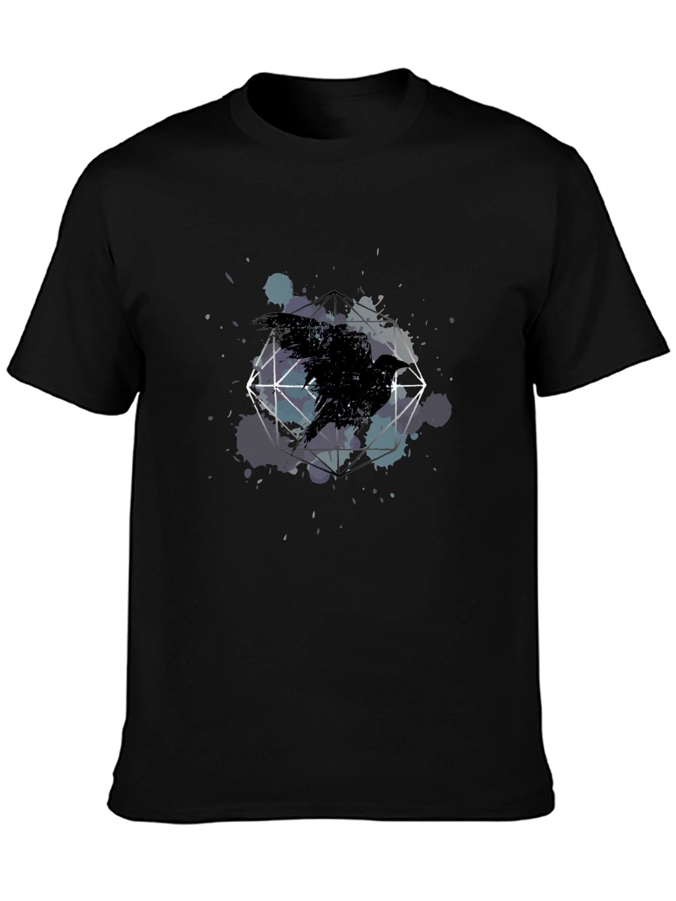 Raven Geometric Art Black T-Shirt