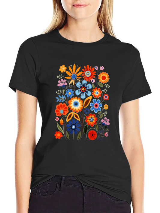 Floral Black Tee - Colorful Flower Power Shirt