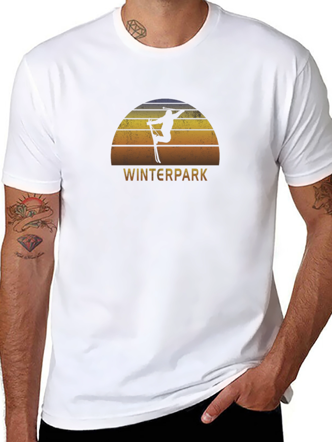 Winterpark Skiing Graphic T-Shirt - Retro Sunset