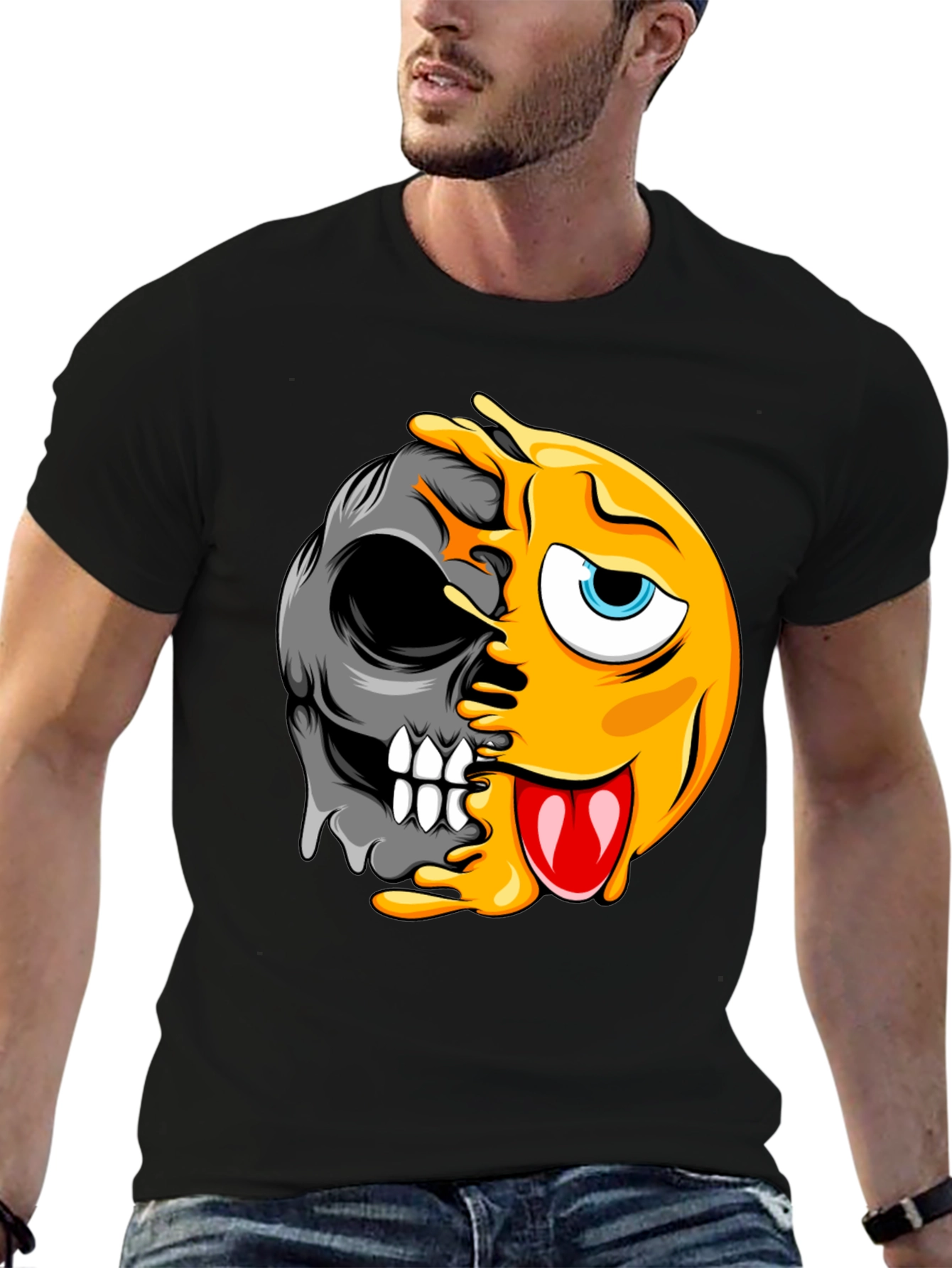 Emoji Skull Graphic Black T-Shirt