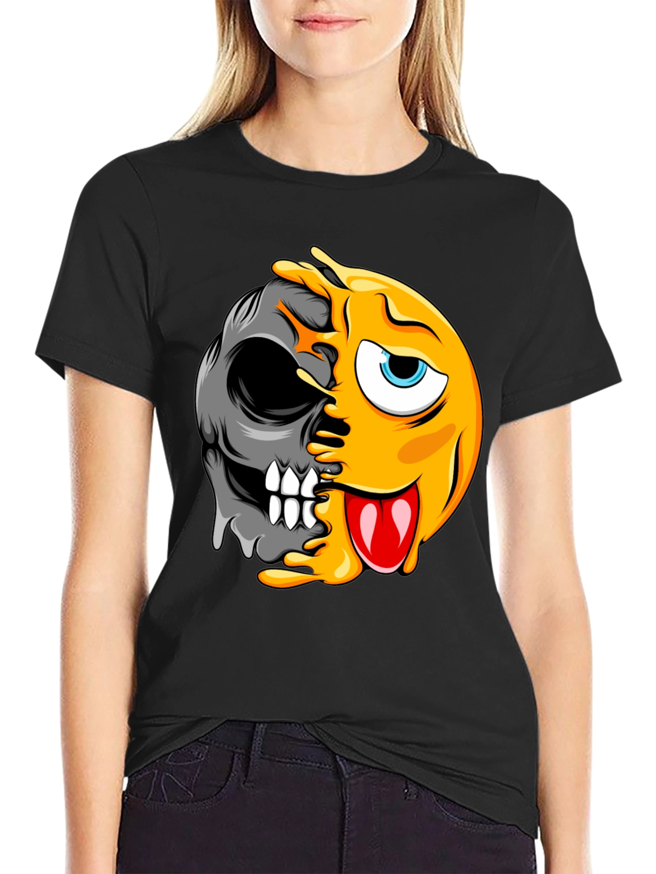 Emoji Skull Graphic Black T-Shirt