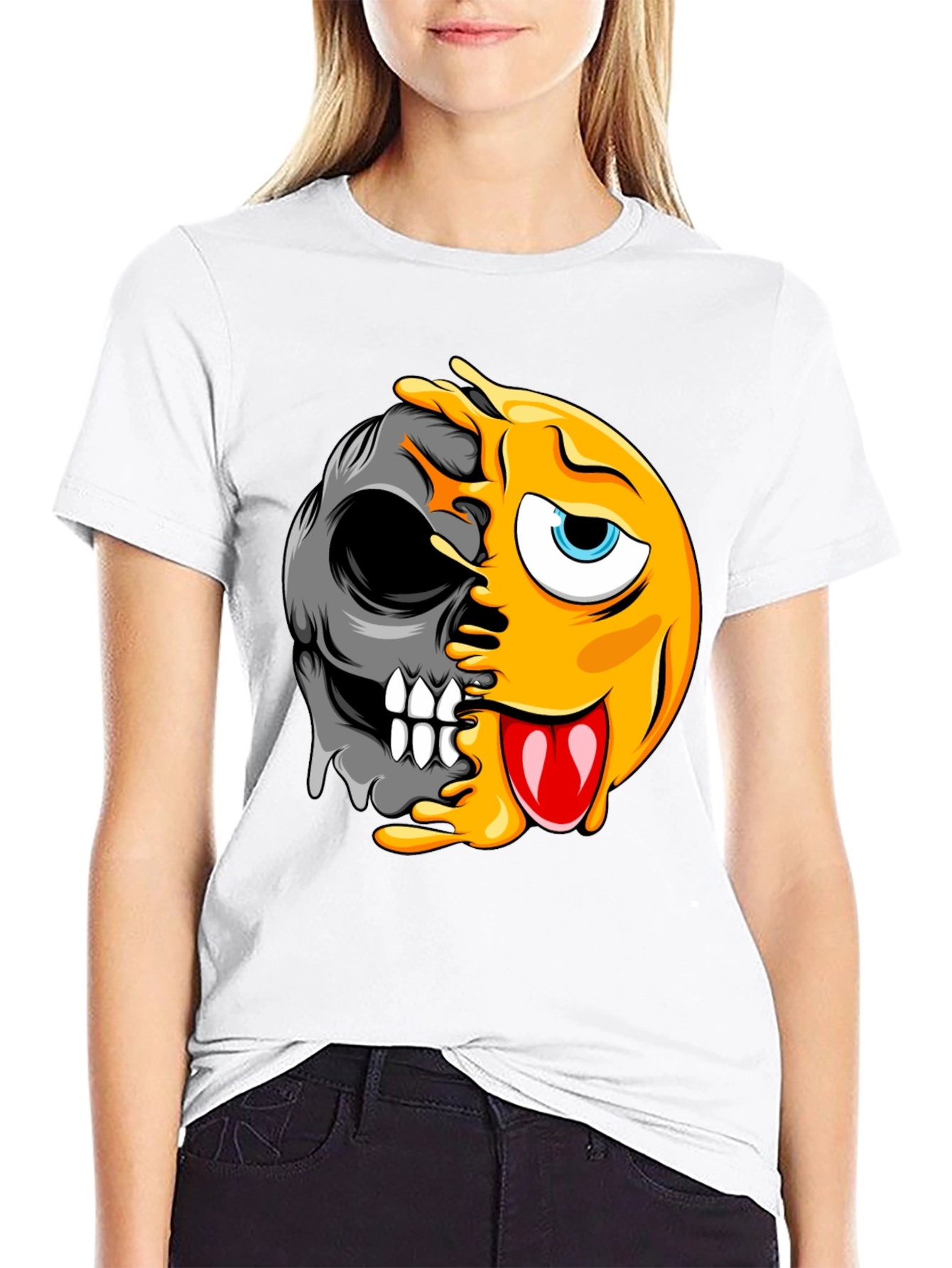 Emoji Skull Graphic Black T-Shirt