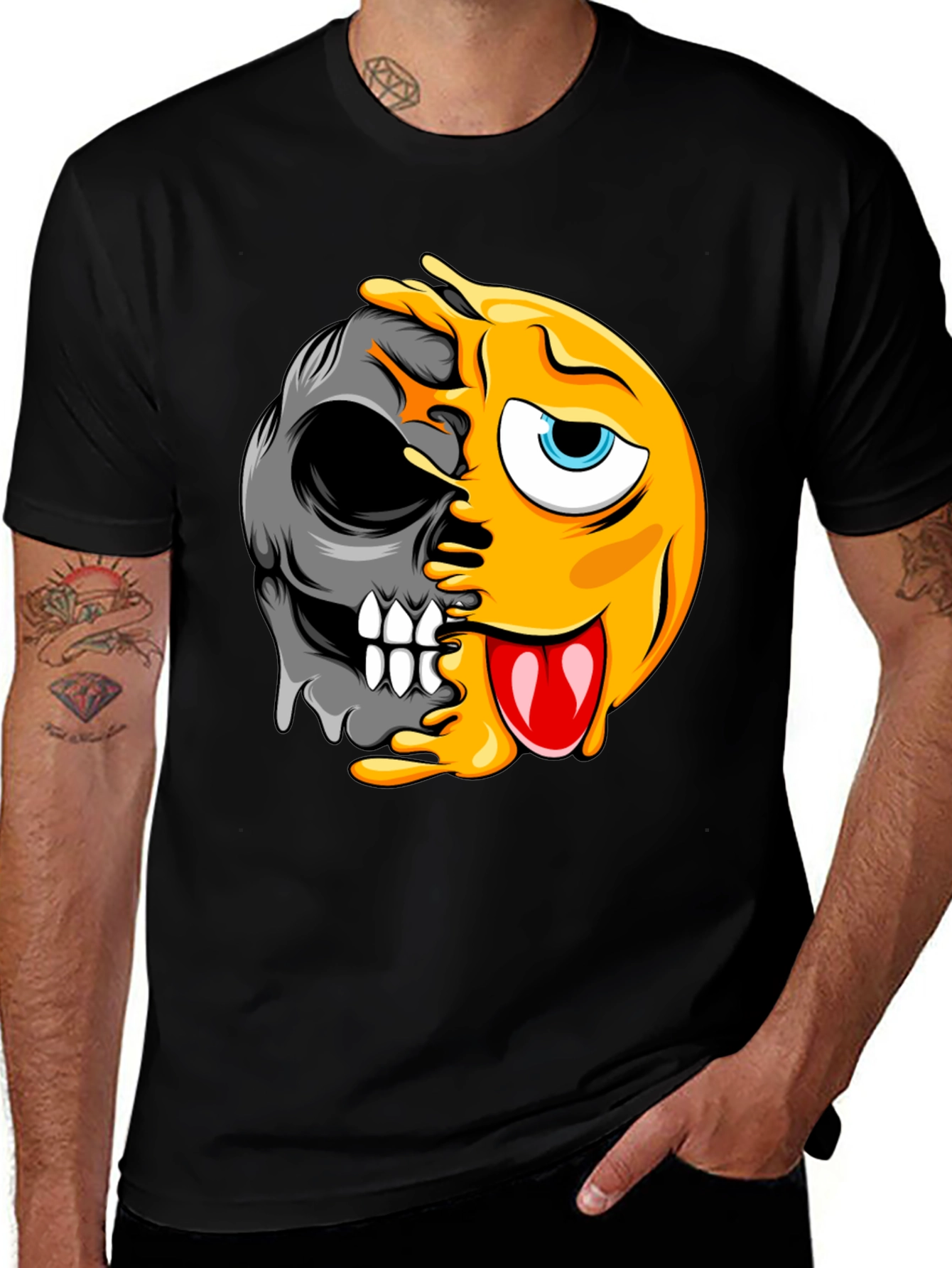 Emoji Skull Graphic Black T-Shirt