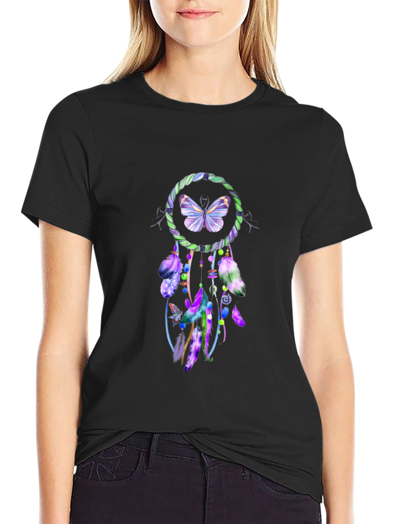 Butterfly Dreamcatcher Graphic Tee - Soft Black Cotton