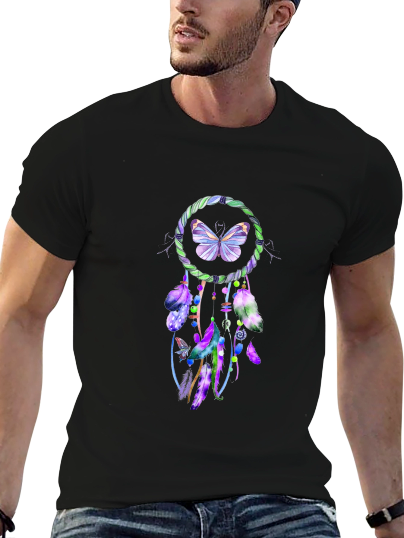 Butterfly Dreamcatcher Graphic Tee - Soft Black Cotton