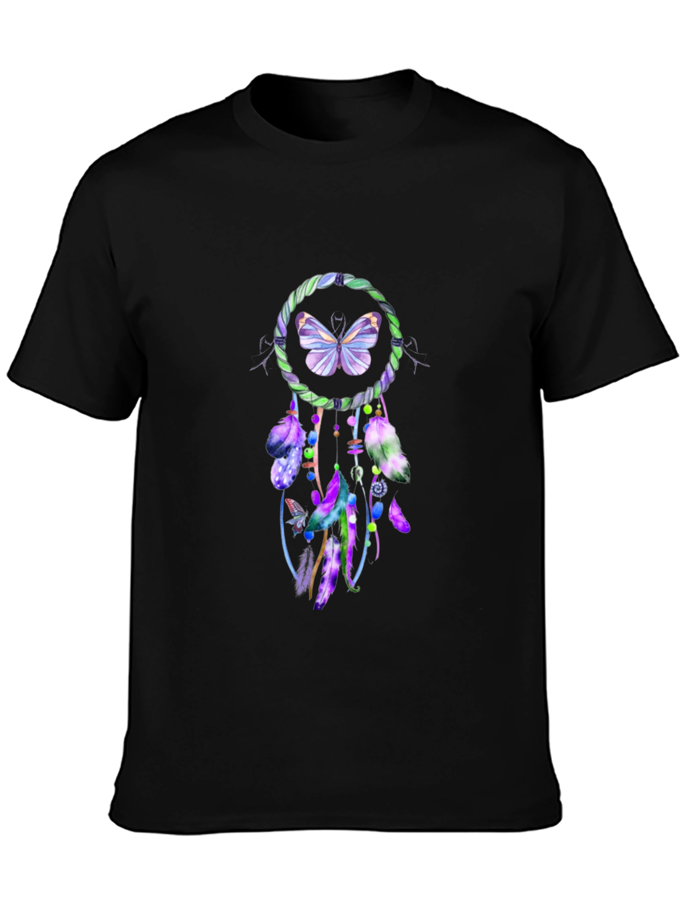 Butterfly Dreamcatcher Graphic Tee - Soft Black Cotton