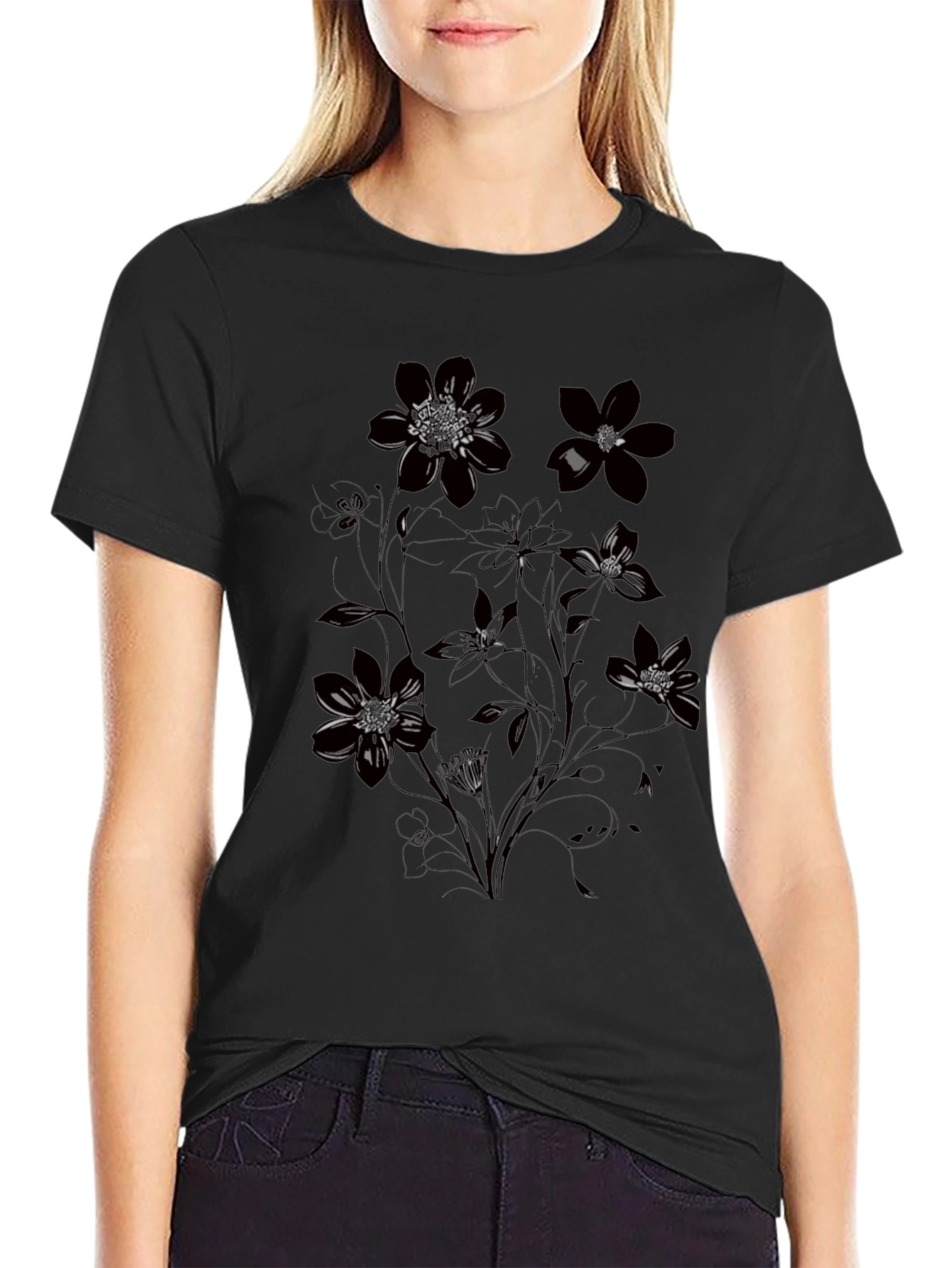 Floral Graphic Black T-Shirt