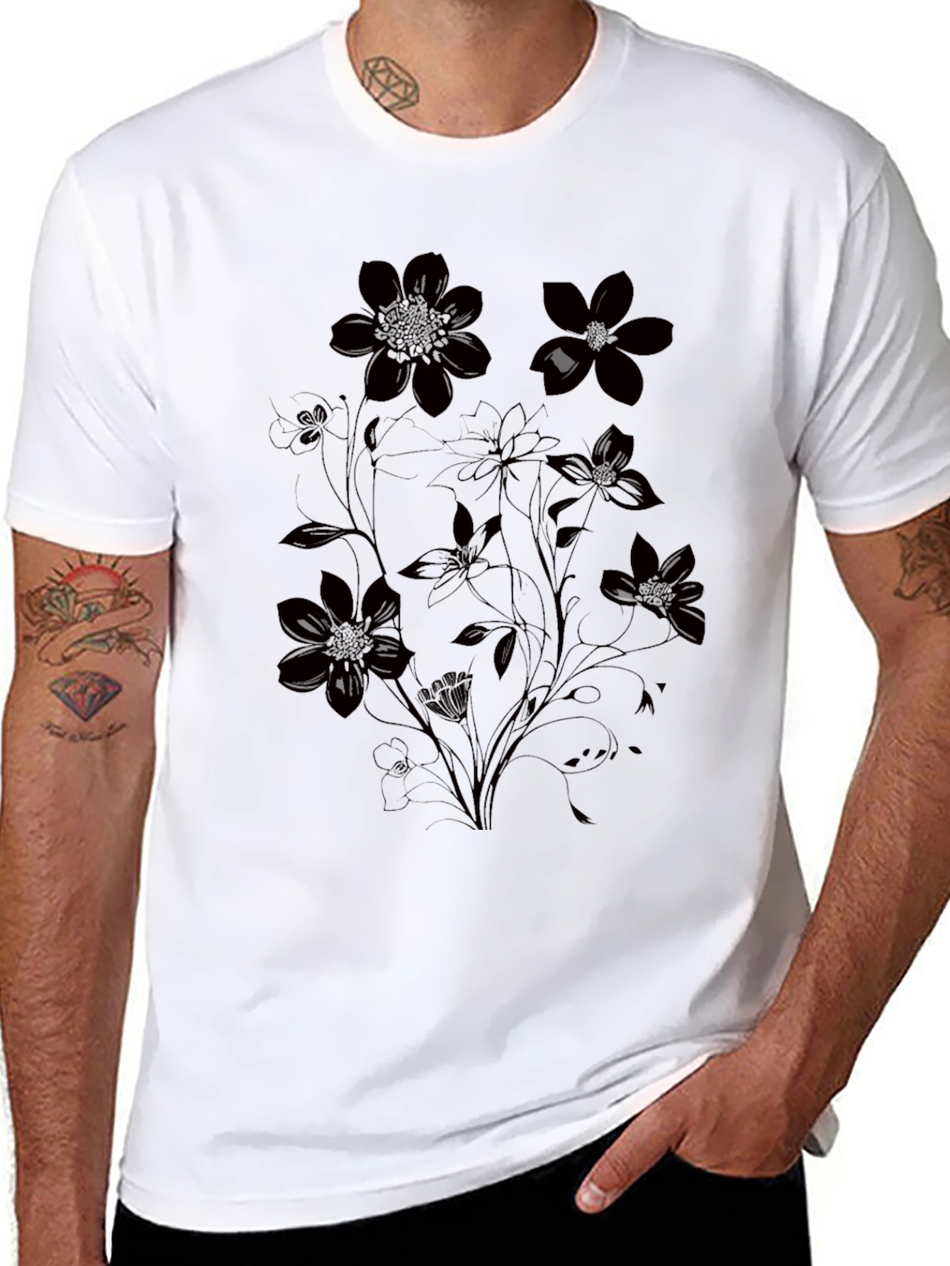 Floral Graphic Black T-Shirt