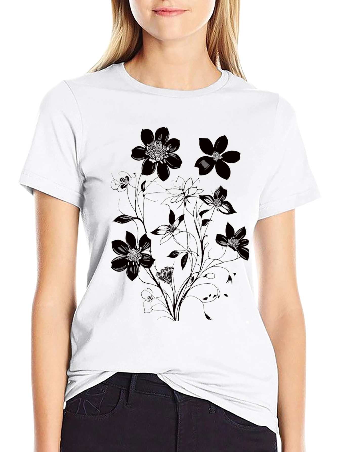 Floral Graphic Black T-Shirt