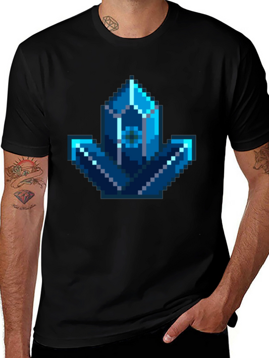 Pixel Art Crystal Graphic Tee - Gamer Style Shirt