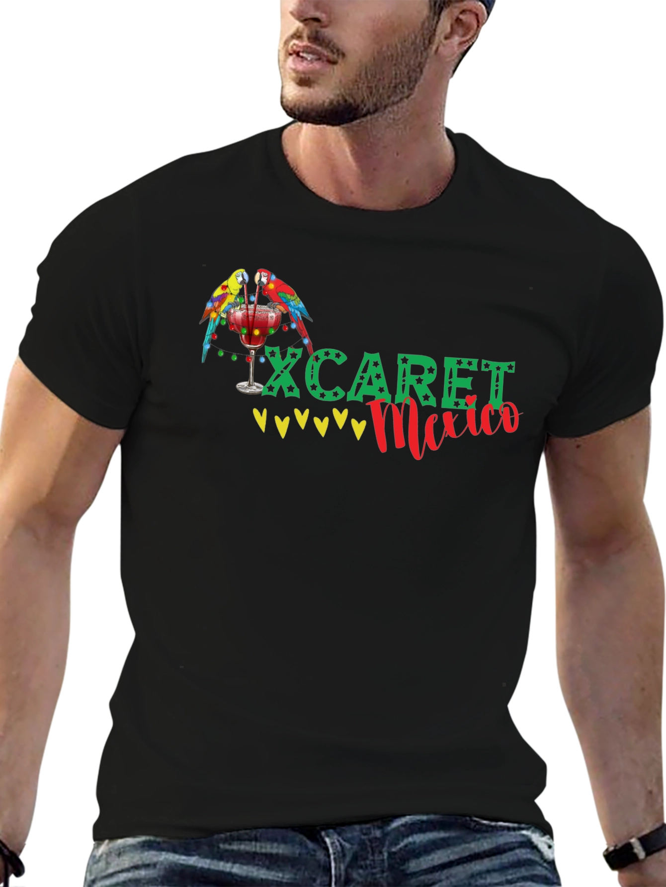 Xcaret Mexico Parrot Graphic Black T-Shirt