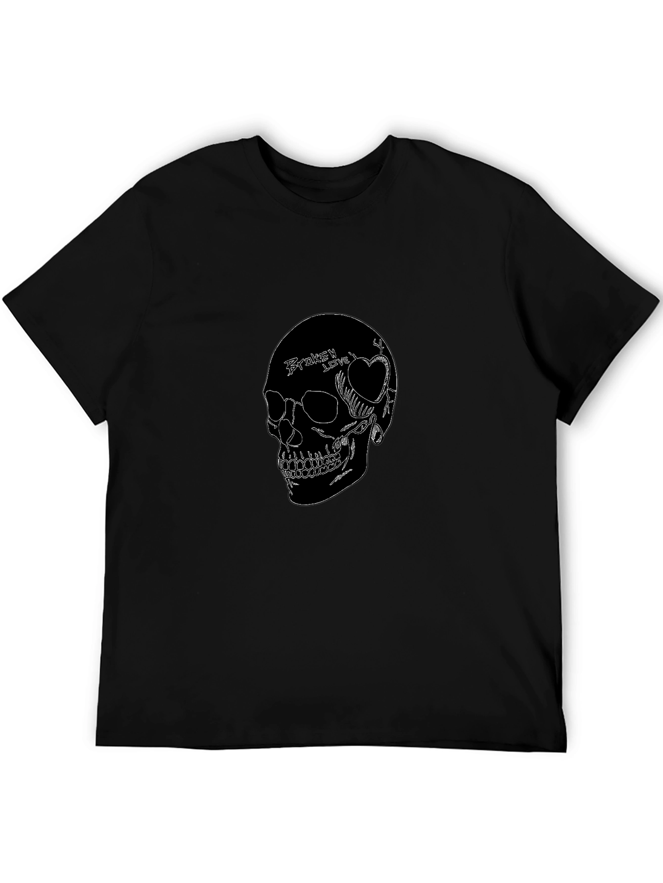 Skull Broken Heart Graphic Black T-Shirt