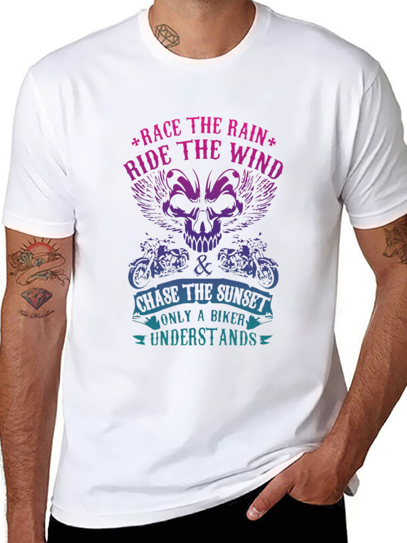 Biker T-Shirt - Race The Rain Ride The Wind