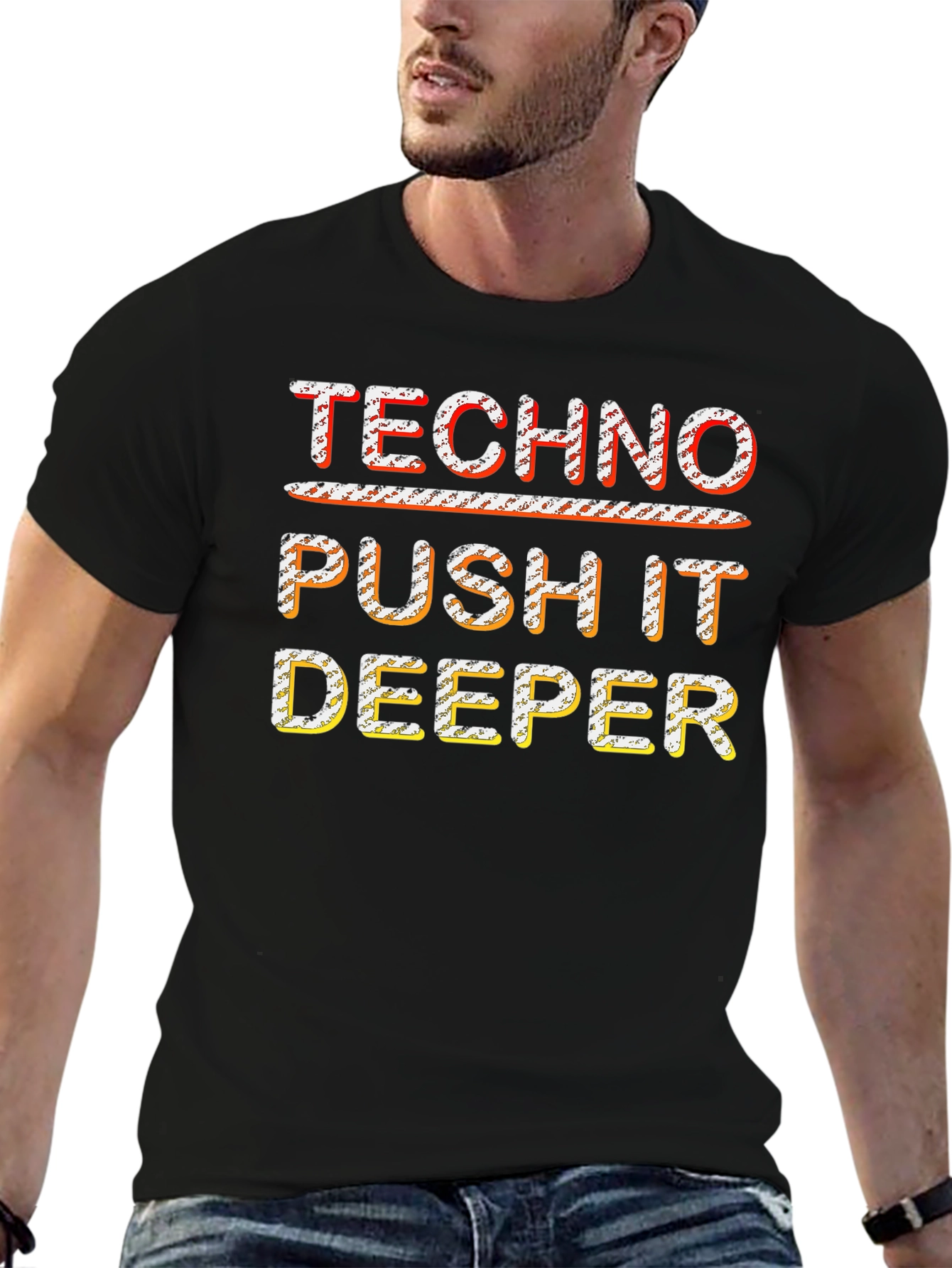 Techno Push It Deeper Black Graphic Tee