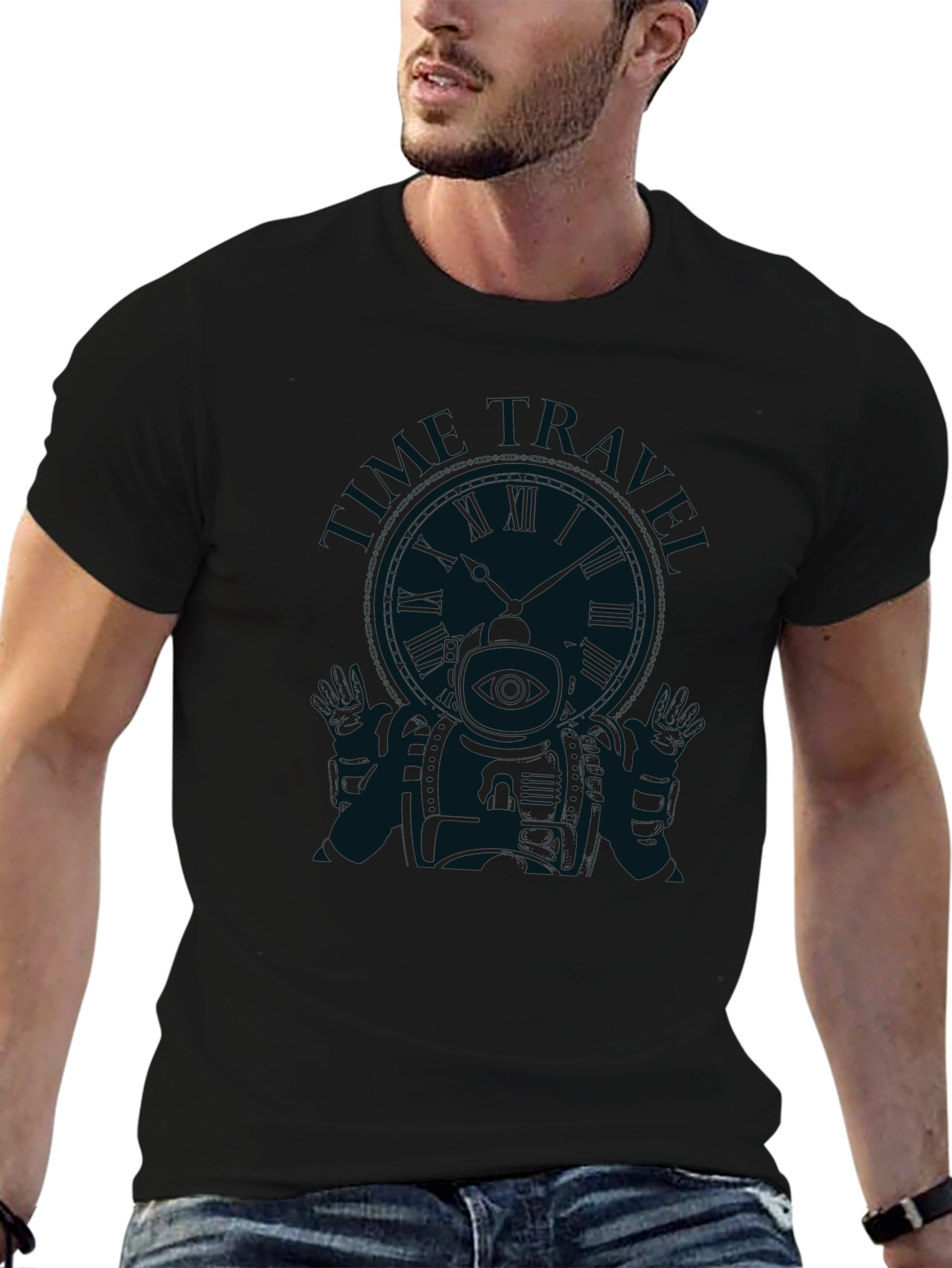 Time Traveler Graphic Tee - Black Cotton T-Shirt
