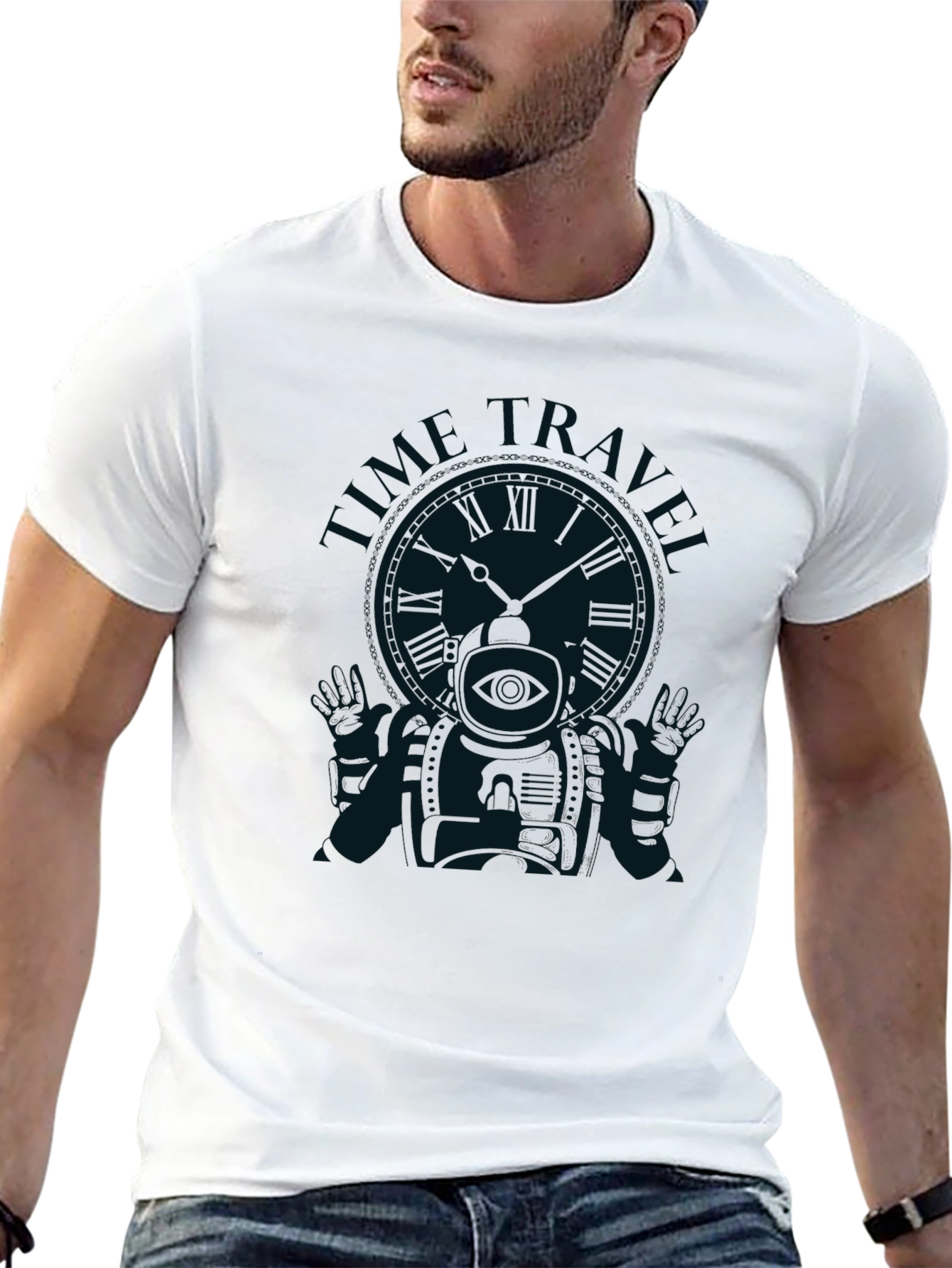 Time Traveler Graphic Tee - Black Cotton T-Shirt