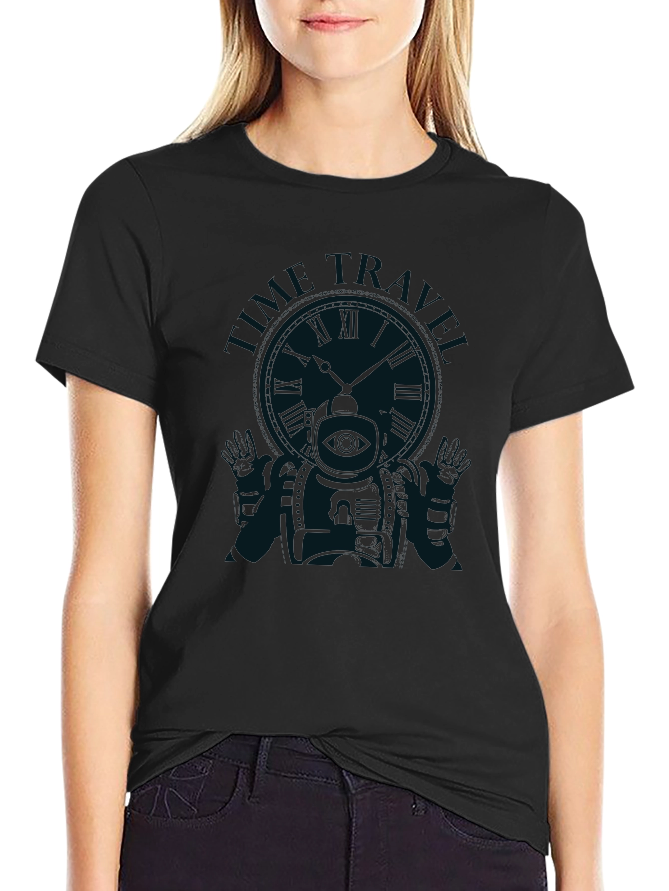 Time Traveler Graphic Tee - Black Cotton T-Shirt