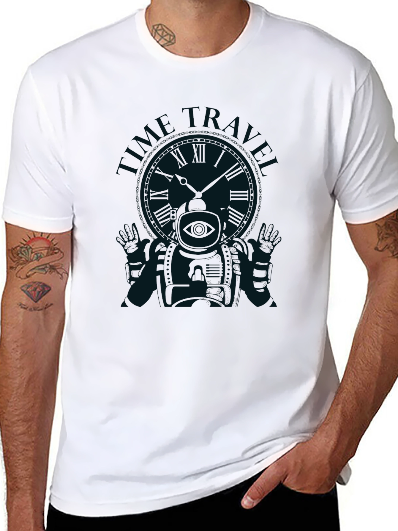 Time Traveler Graphic Tee - Black Cotton T-Shirt