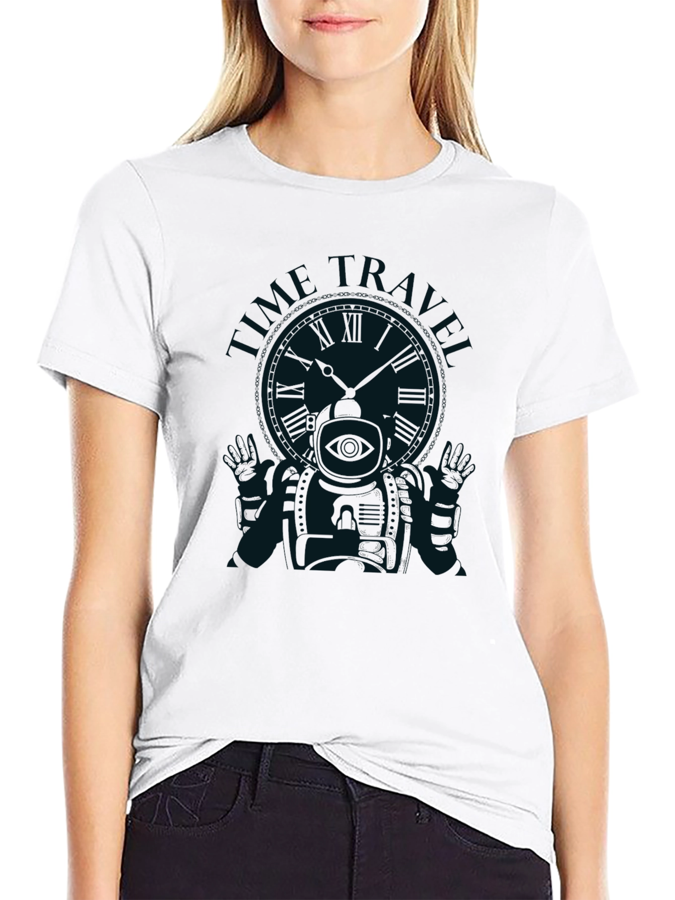 Time Traveler Graphic Tee - Black Cotton T-Shirt
