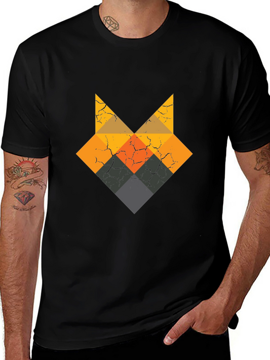 Geometric Fox Head Black T-Shirt