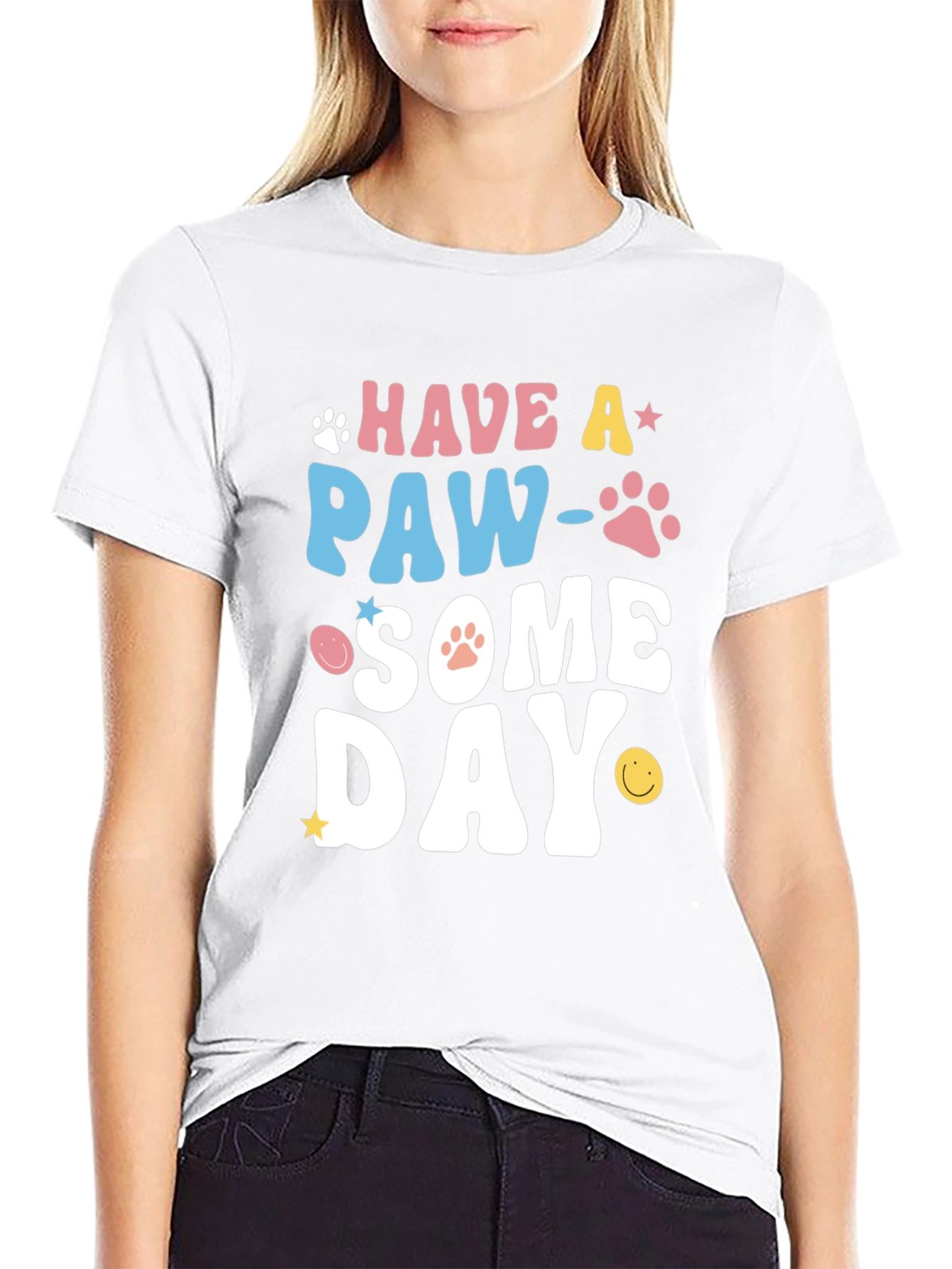 Paw-Some Day Graphic Tee - Novelty Print T-Shirt