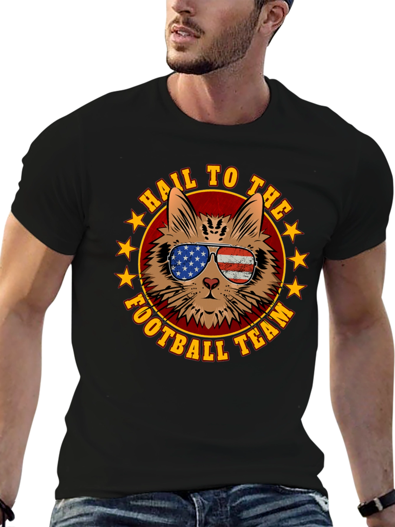 Patriotic Cat Football Fan T-Shirt