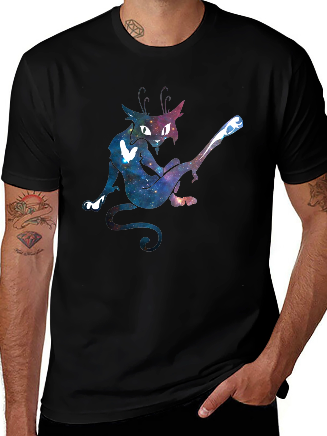 Galaxy Cat Graphic Tee - Unique Black T-Shirt
