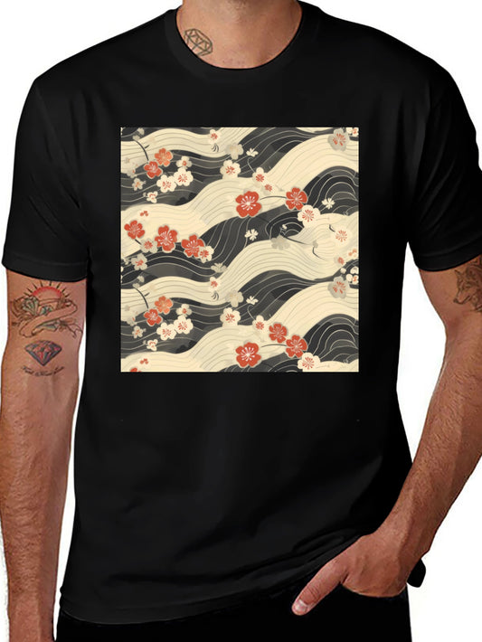 Floral Wave Print T-Shirt - Stylish Casual Wear