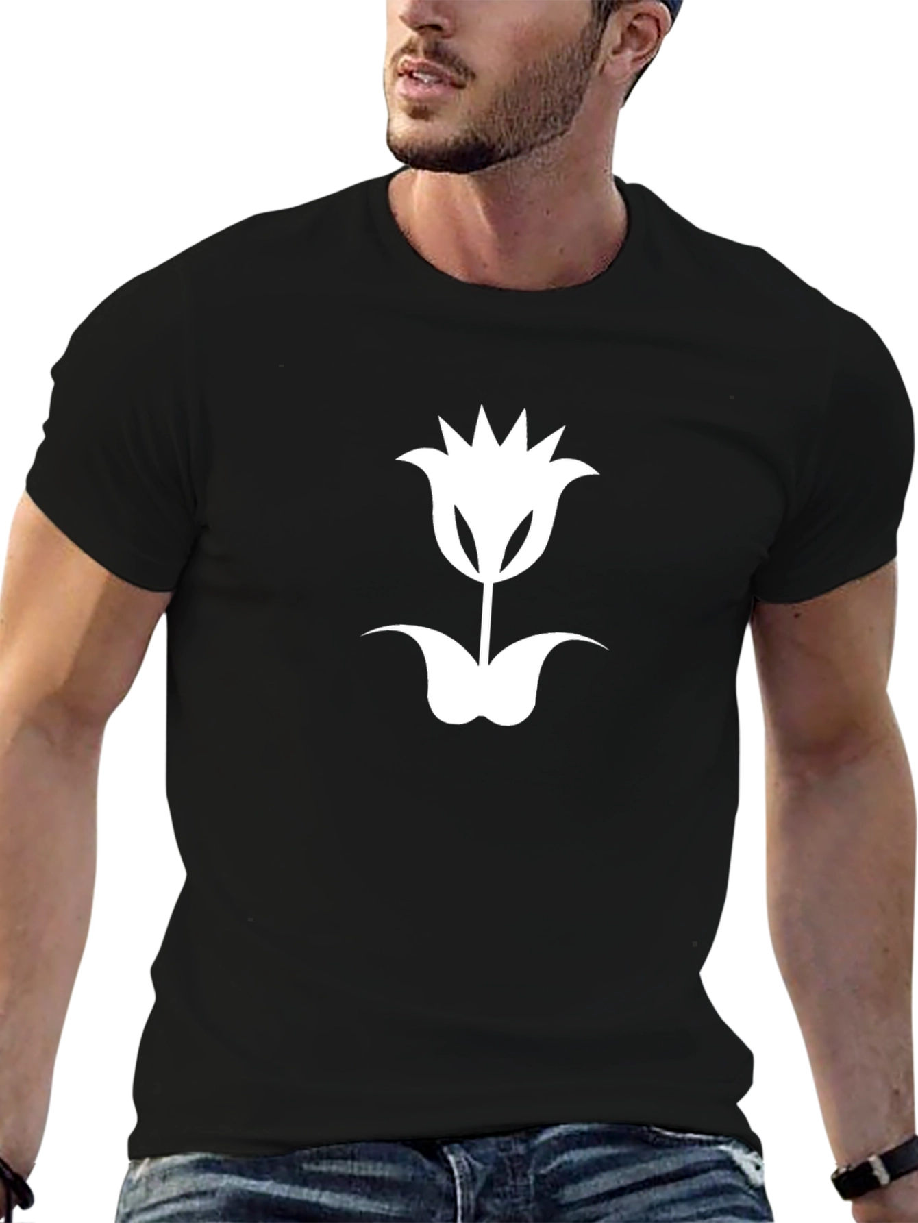 Tulip Graphic Tee - Modern Black Cotton T-Shirt
