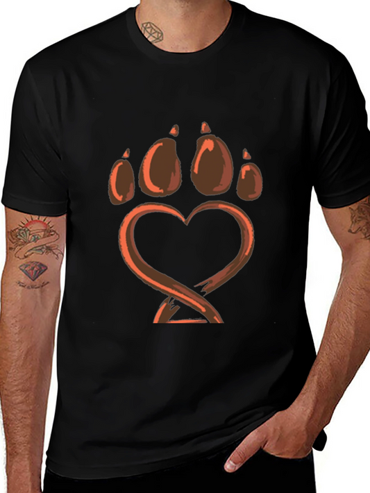 Paw Print Heart Graphic Tee - Soft Black Shirt