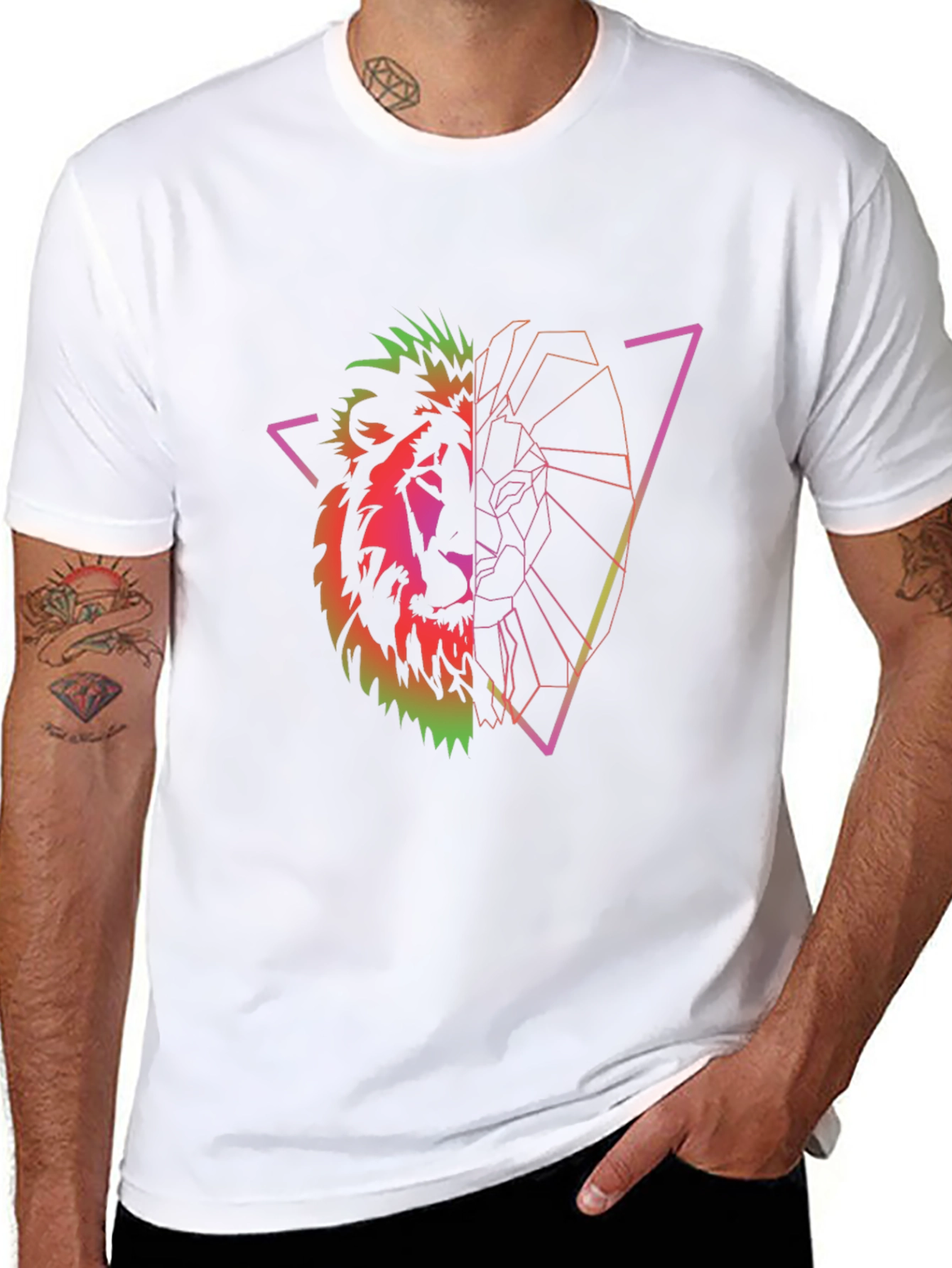 Geometric Lion Graphic Tee - Black
