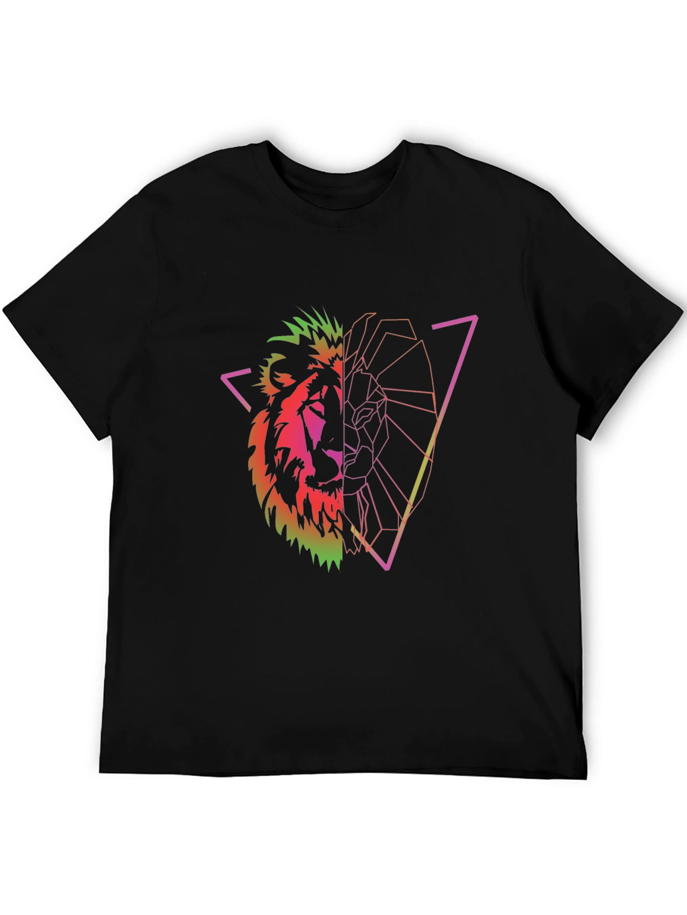 Geometric Lion Graphic Tee - Black