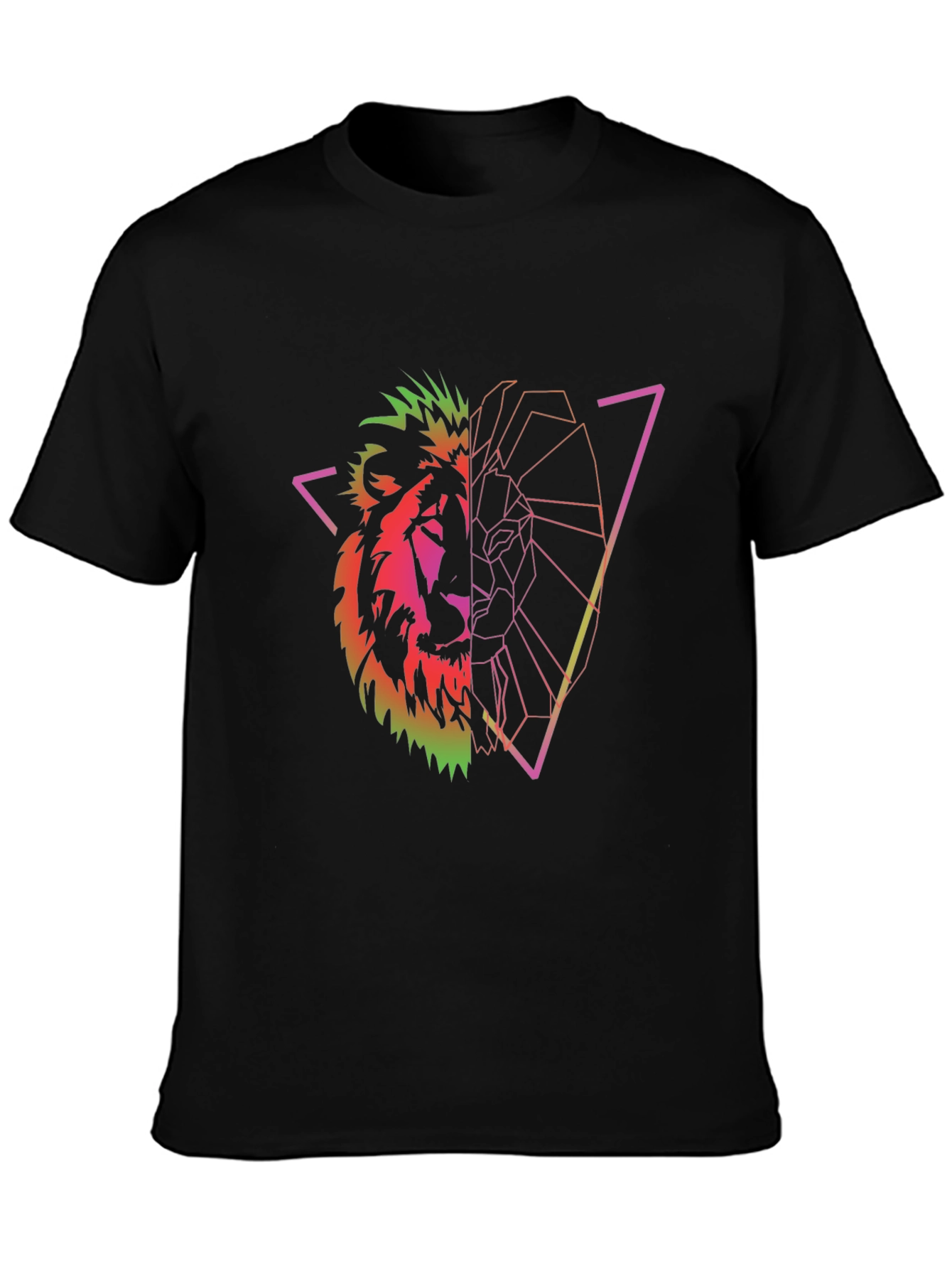 Geometric Lion Graphic Tee - Black