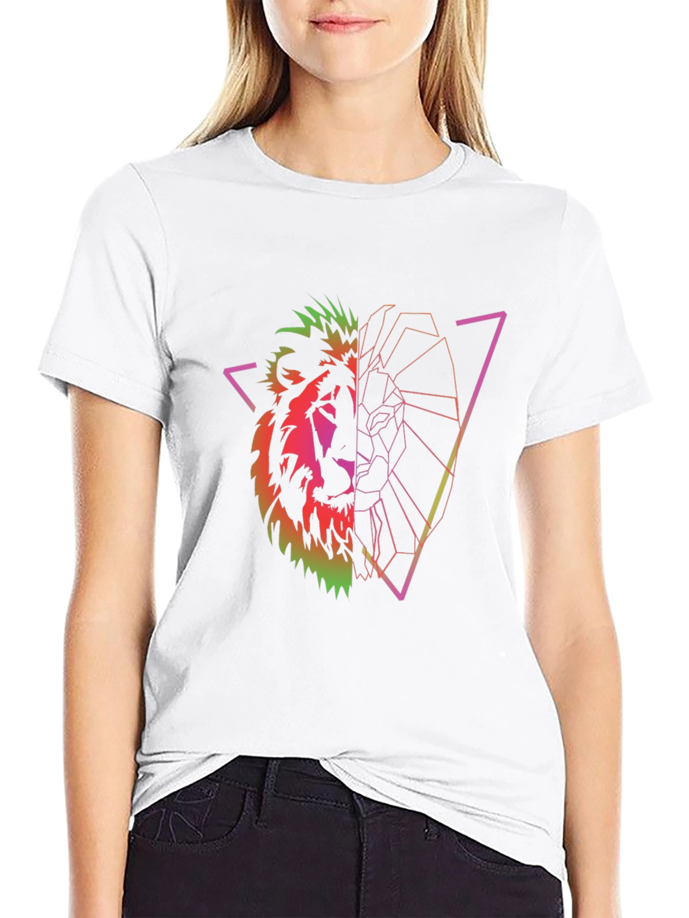 Geometric Lion Graphic Tee - Black