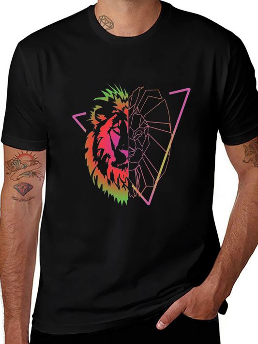Geometric Lion Graphic Tee - Black