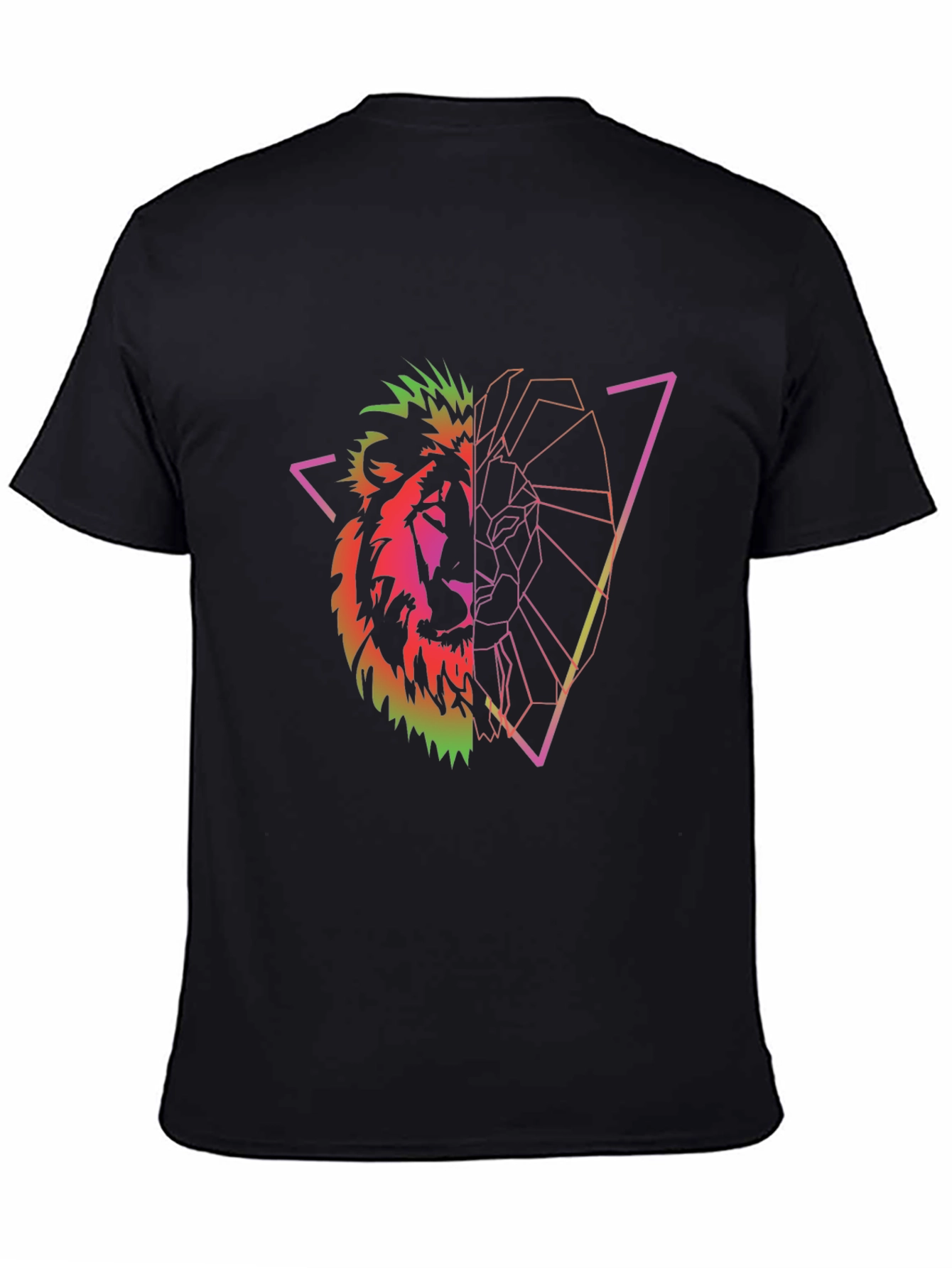 Geometric Lion Graphic Tee - Black