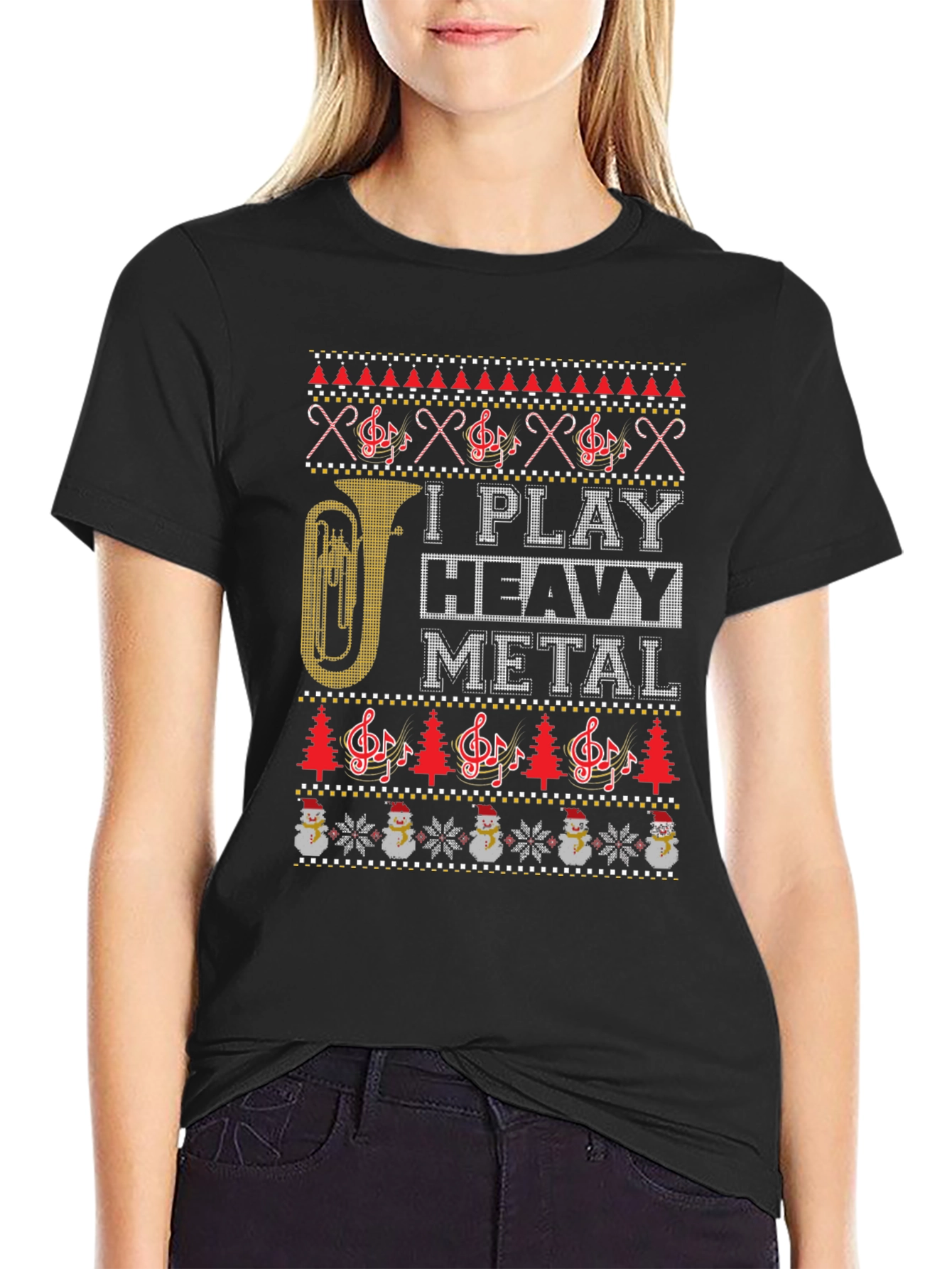 I Play Heavy Metal Ugly Christmas Sweater Style T-Shirt