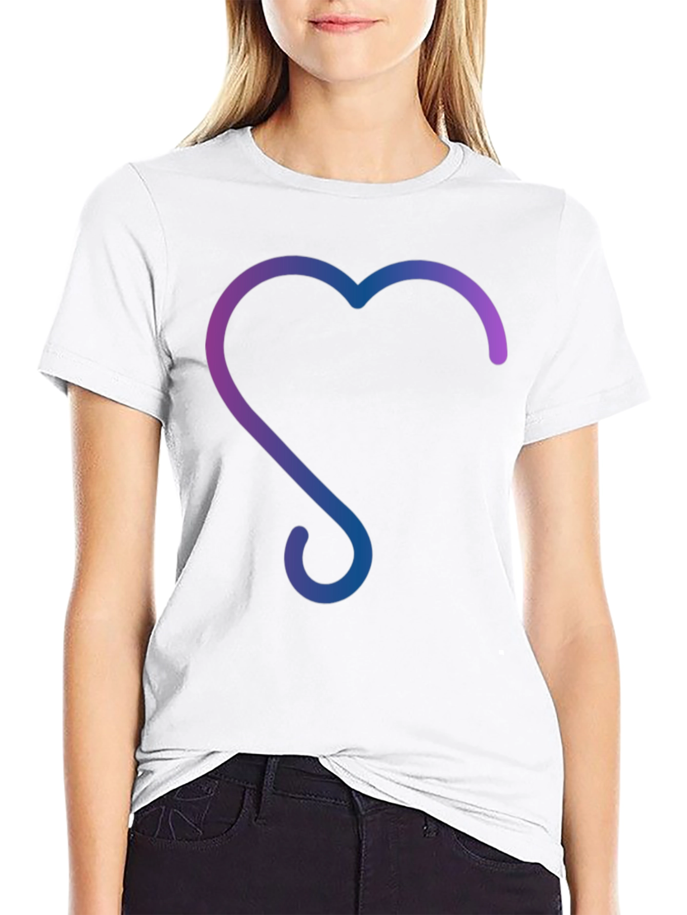 Gradient Heart Design Black T-Shirt