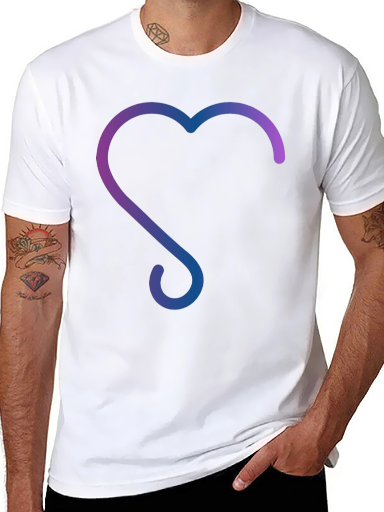 Gradient Heart Design Black T-Shirt