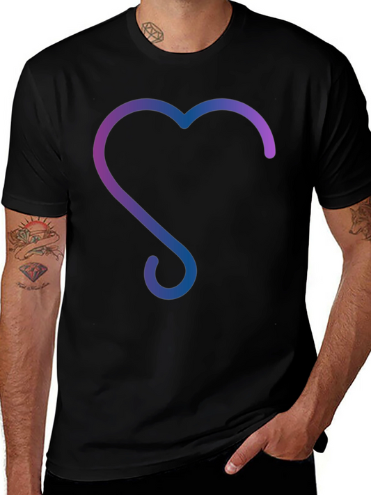 Gradient Heart Design Black T-Shirt