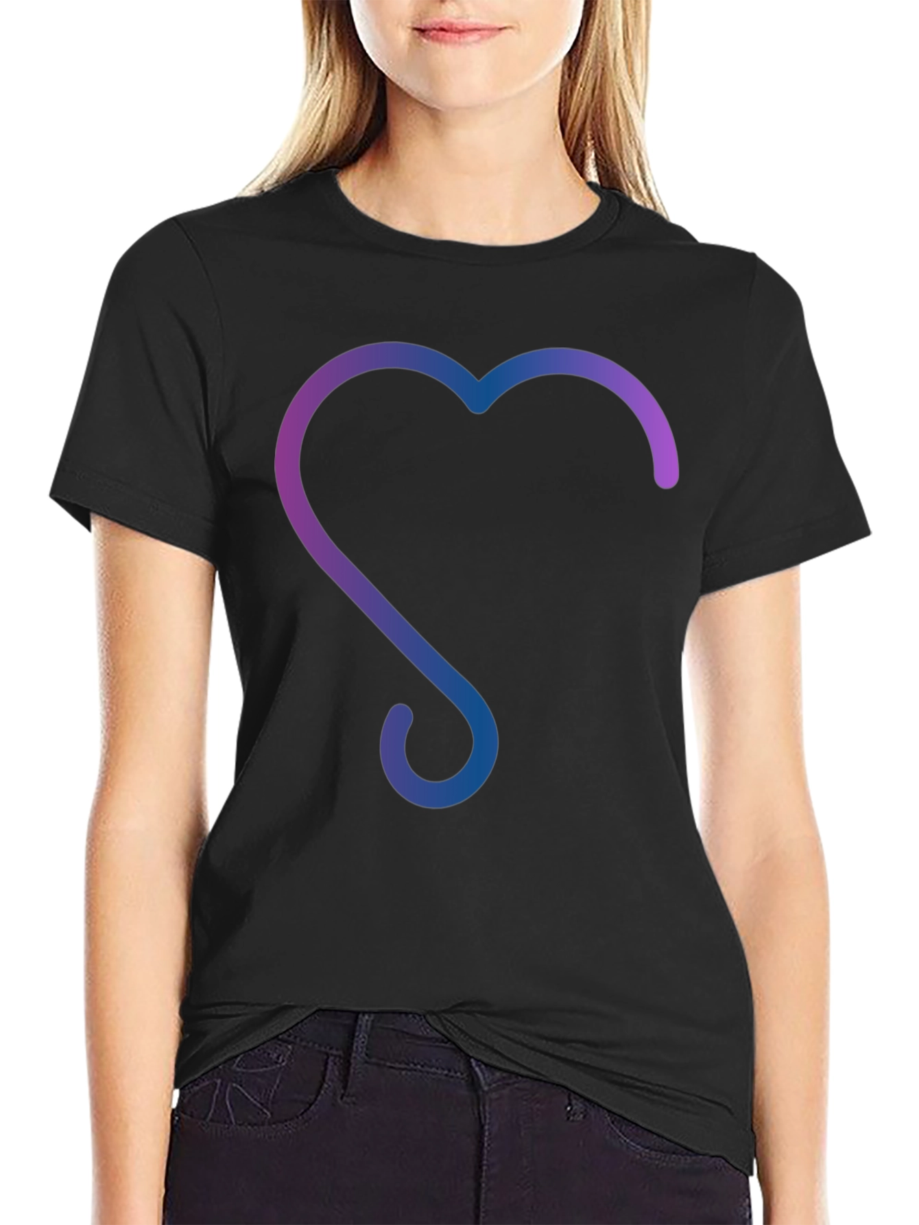 Gradient Heart Design Black T-Shirt