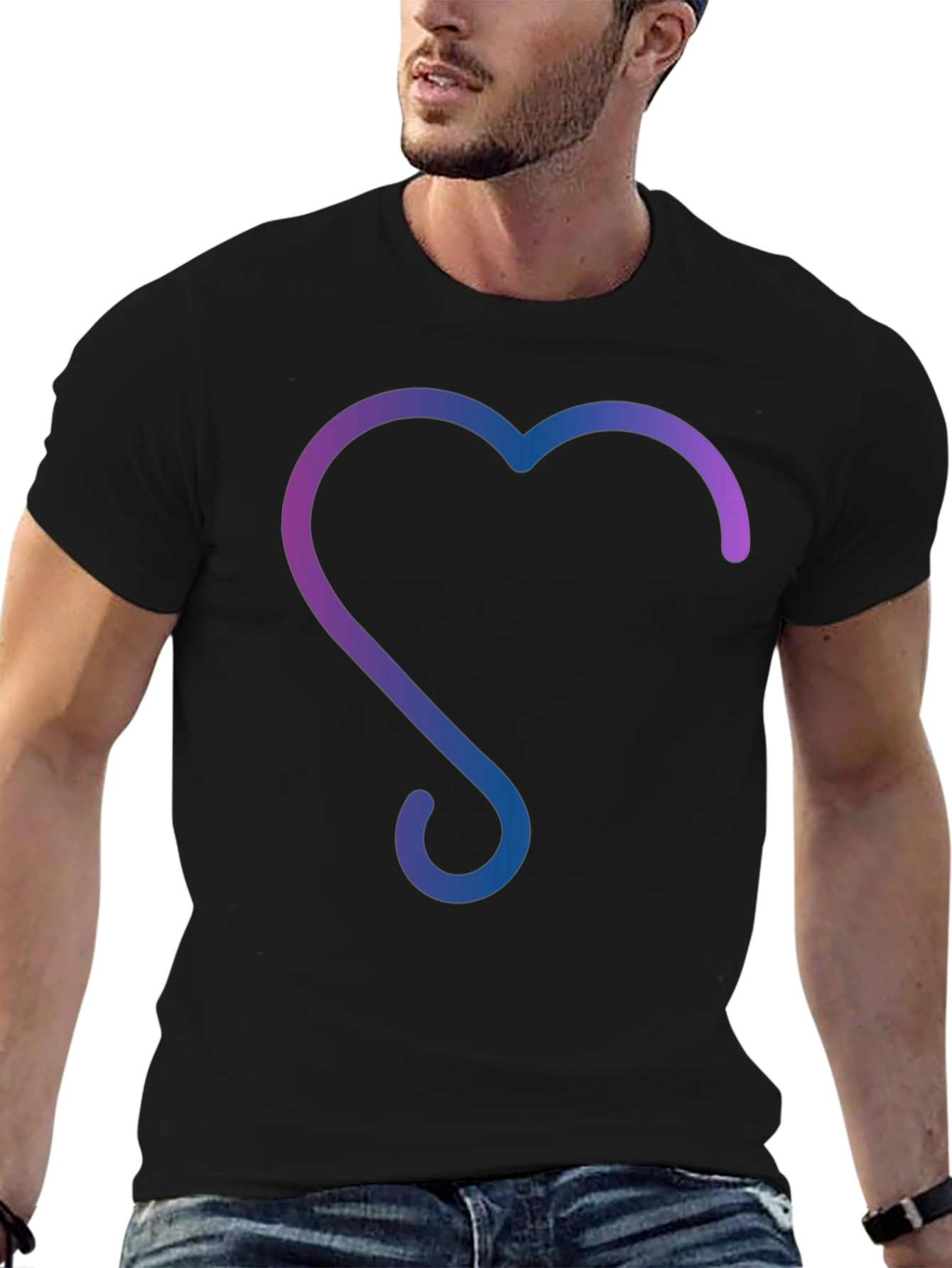 Gradient Heart Design Black T-Shirt