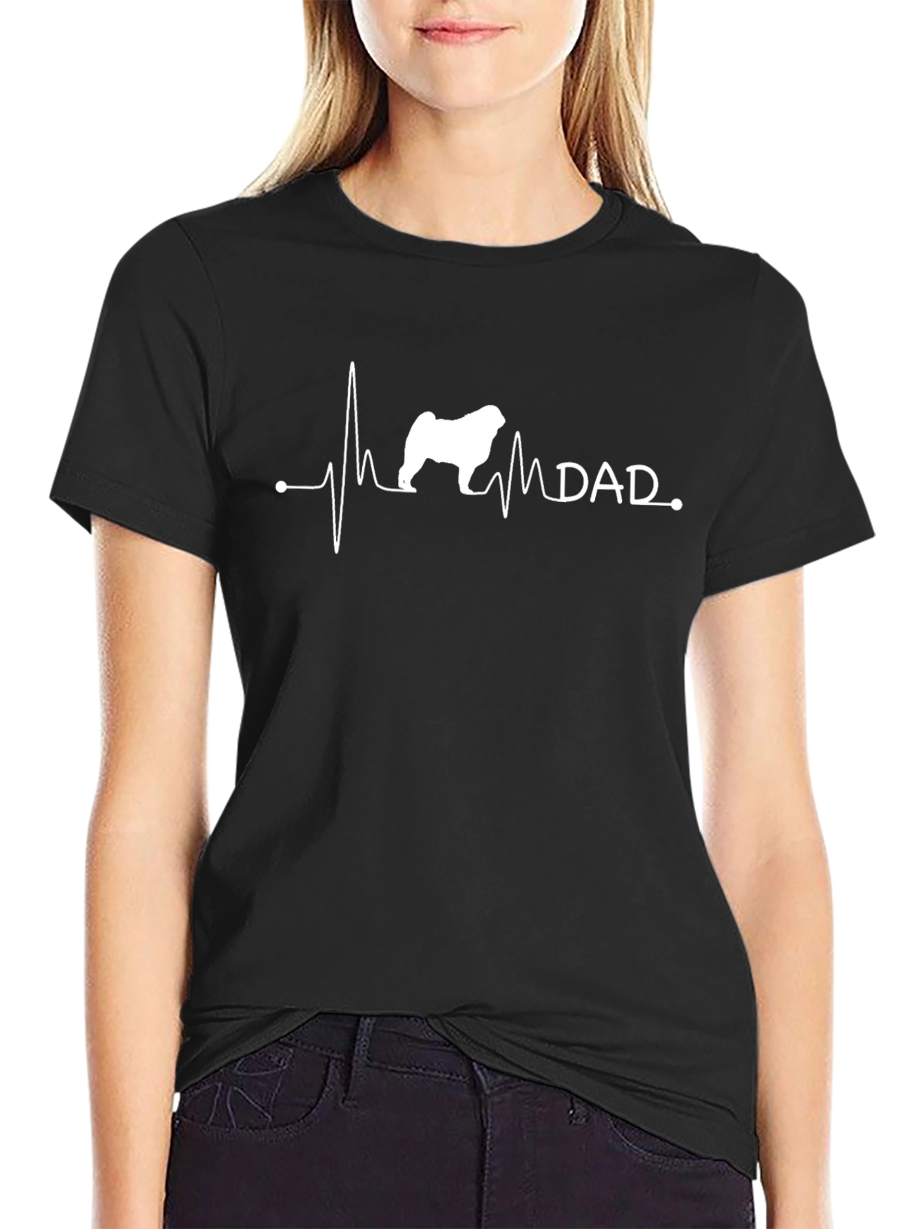 Dog Dad Heartbeat Graphic Tee - Black Cotton T-Shirt