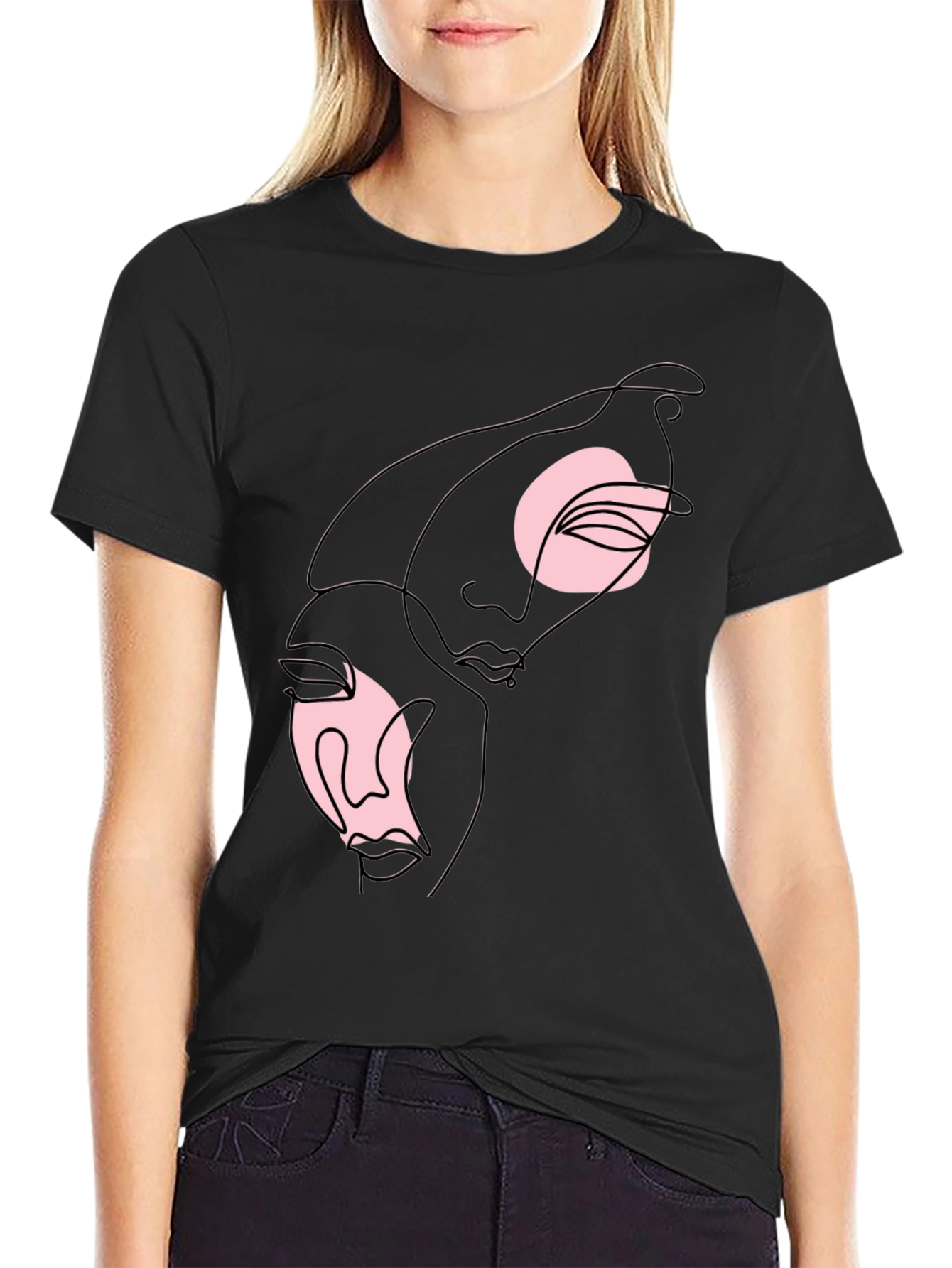 Abstract Faces Graphic Tee - Black