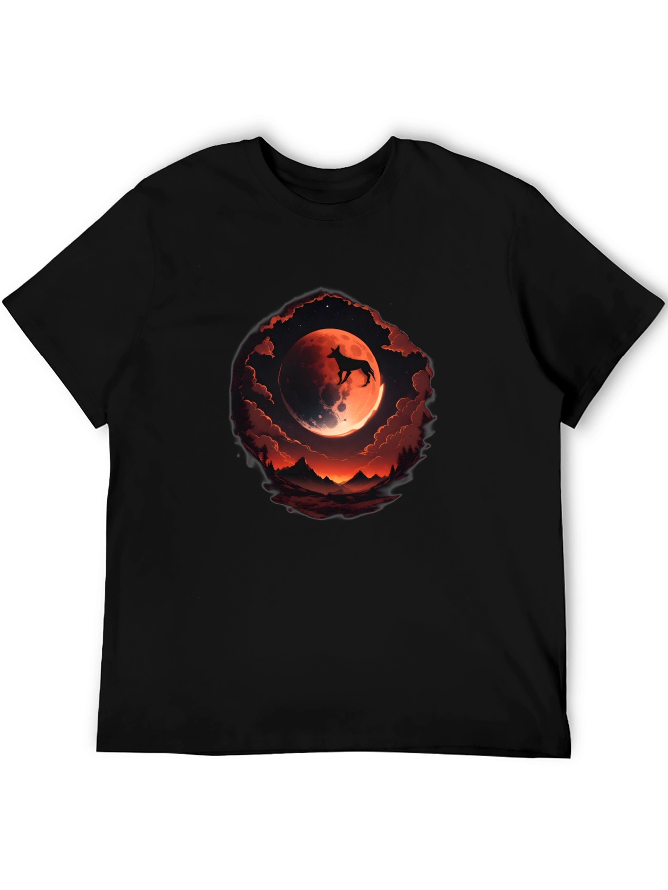 Dog Silhouette Moon Graphic Tee - Black