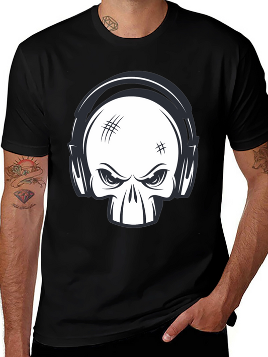 Skull with Headphones Graphic Black T-Shirt