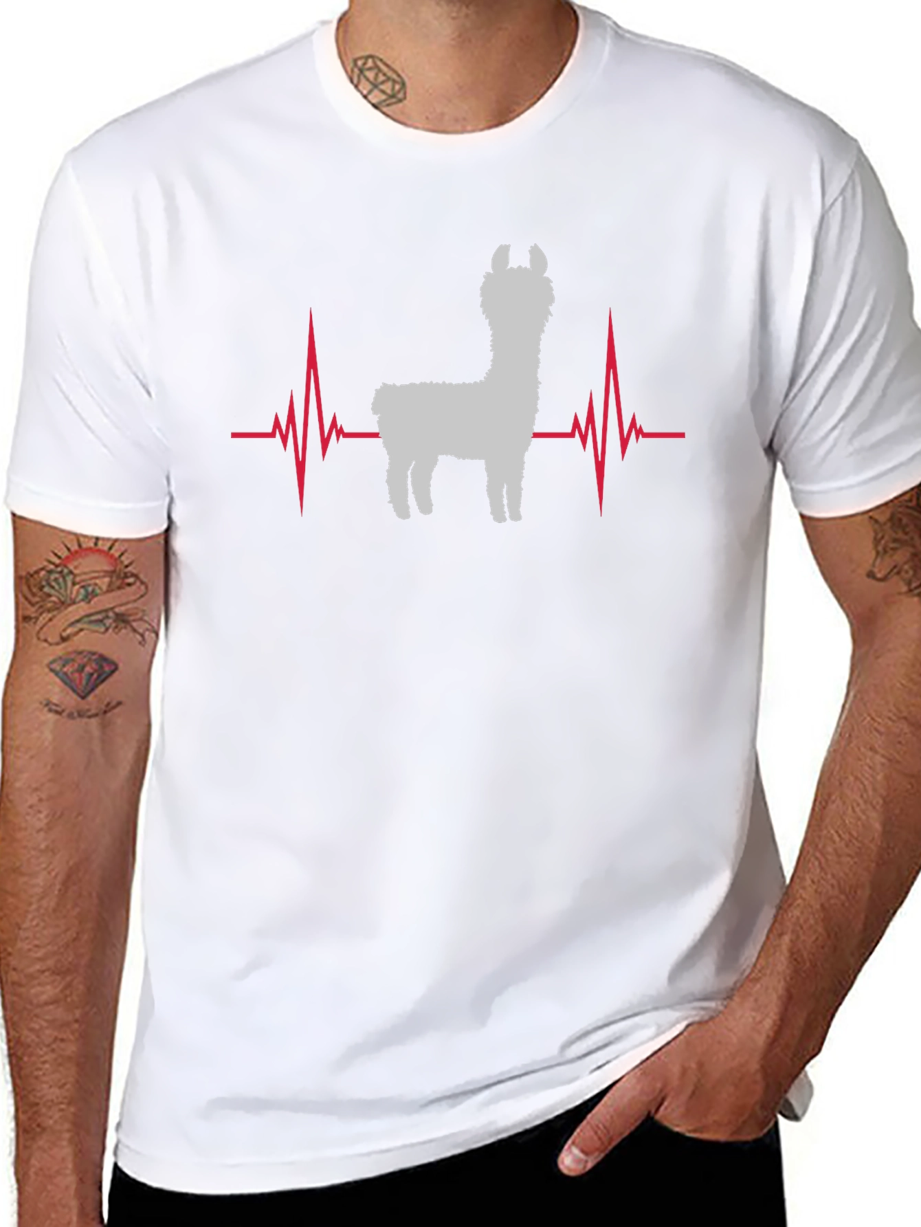 Llama Heartbeat Graphic Tee - Black Cotton T-Shirt