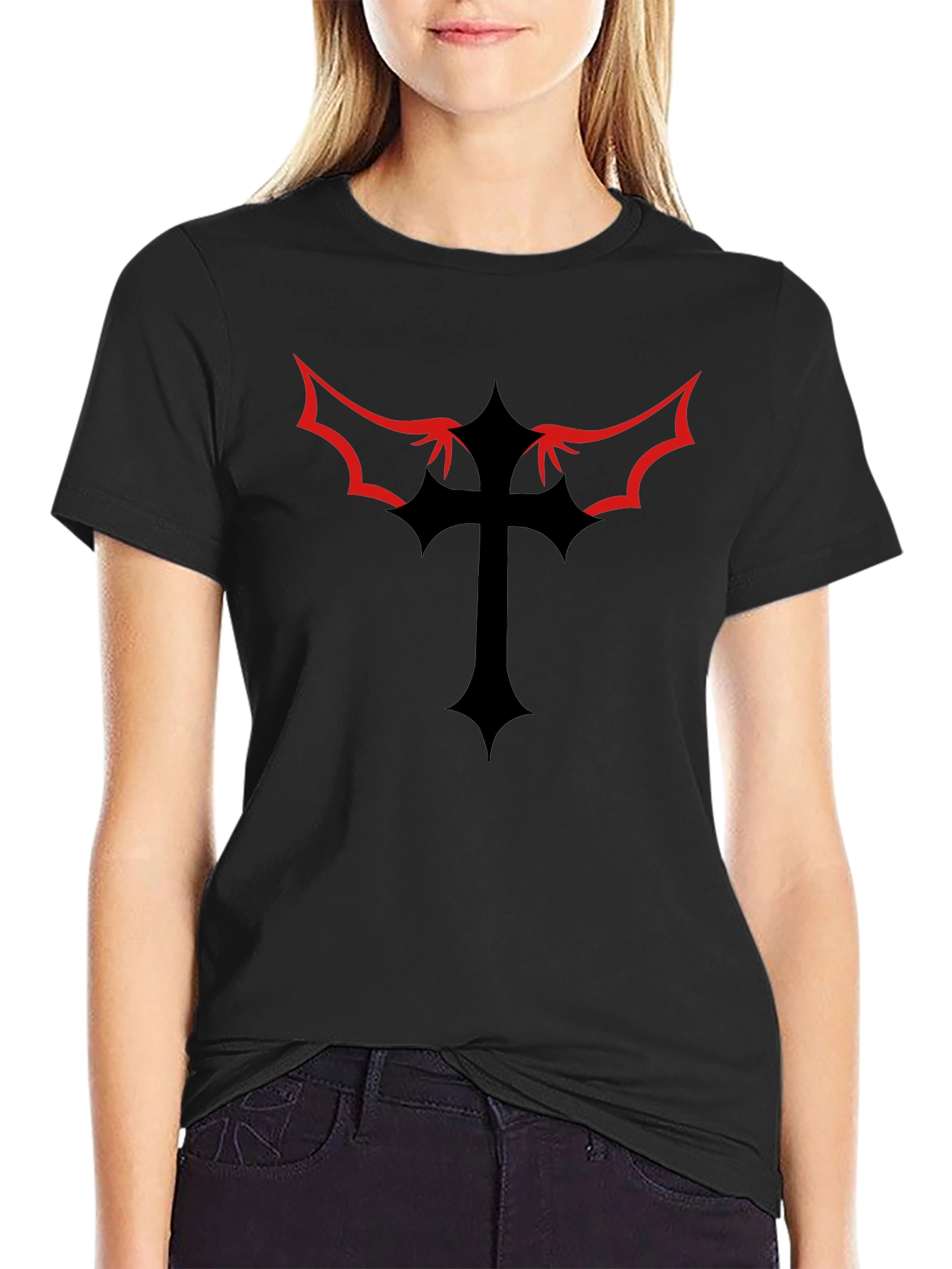 Gothic Cross Graphic Tee - Black