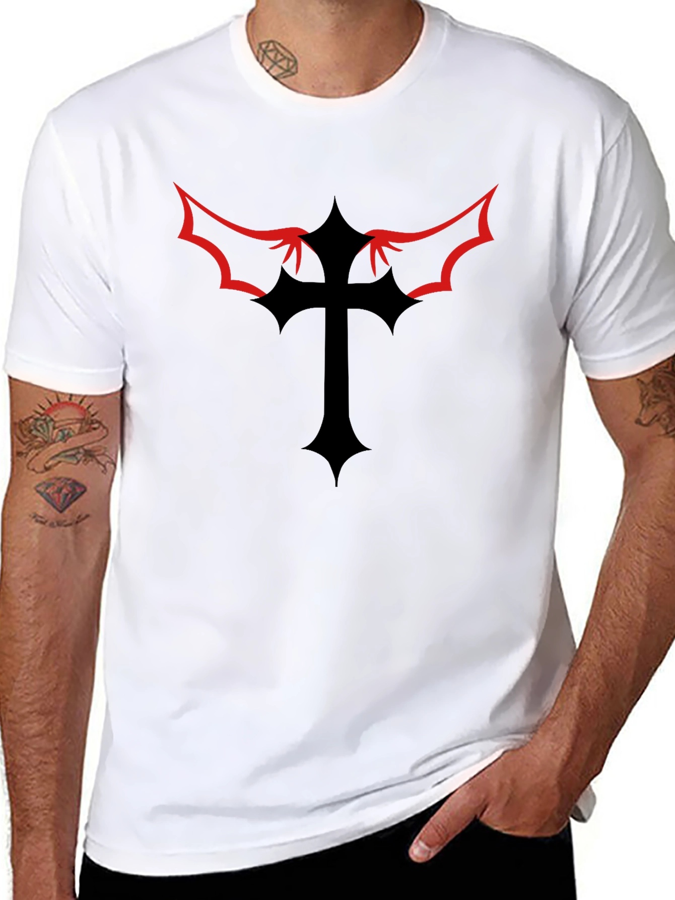 Gothic Cross Graphic Tee - Black