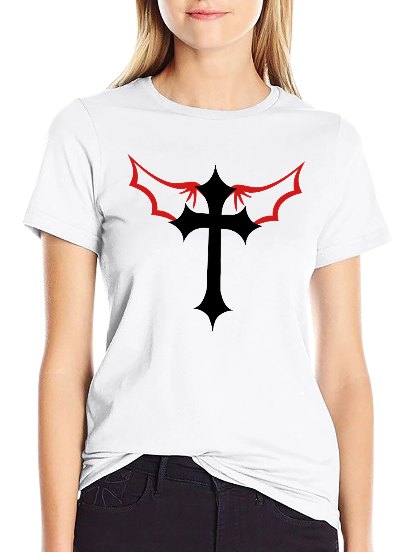 Gothic Cross Graphic Tee - Black
